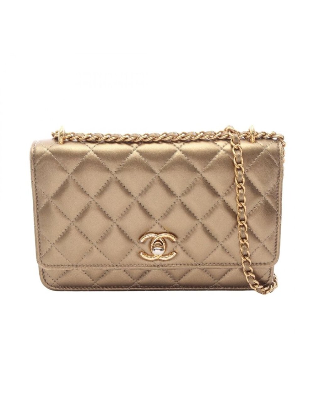 Chanel Shoulder Bag Quilted Gold Lambskin Chain Wallet